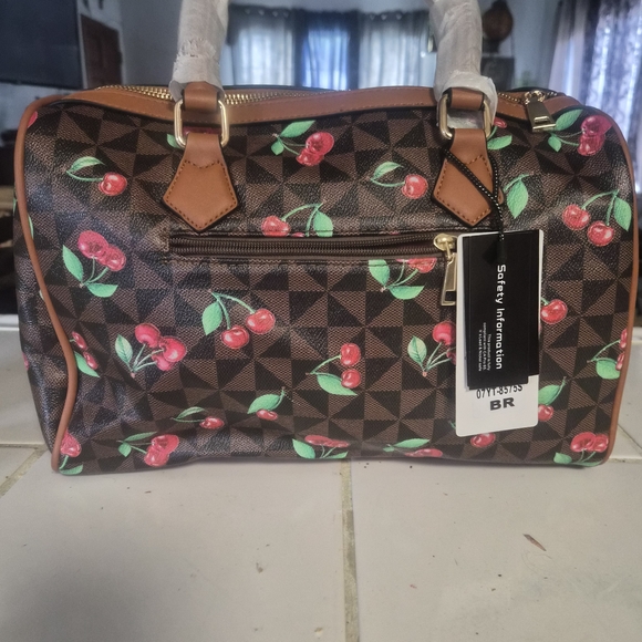 Cherry Patterned Brown Handbag - Picture 2 of 2